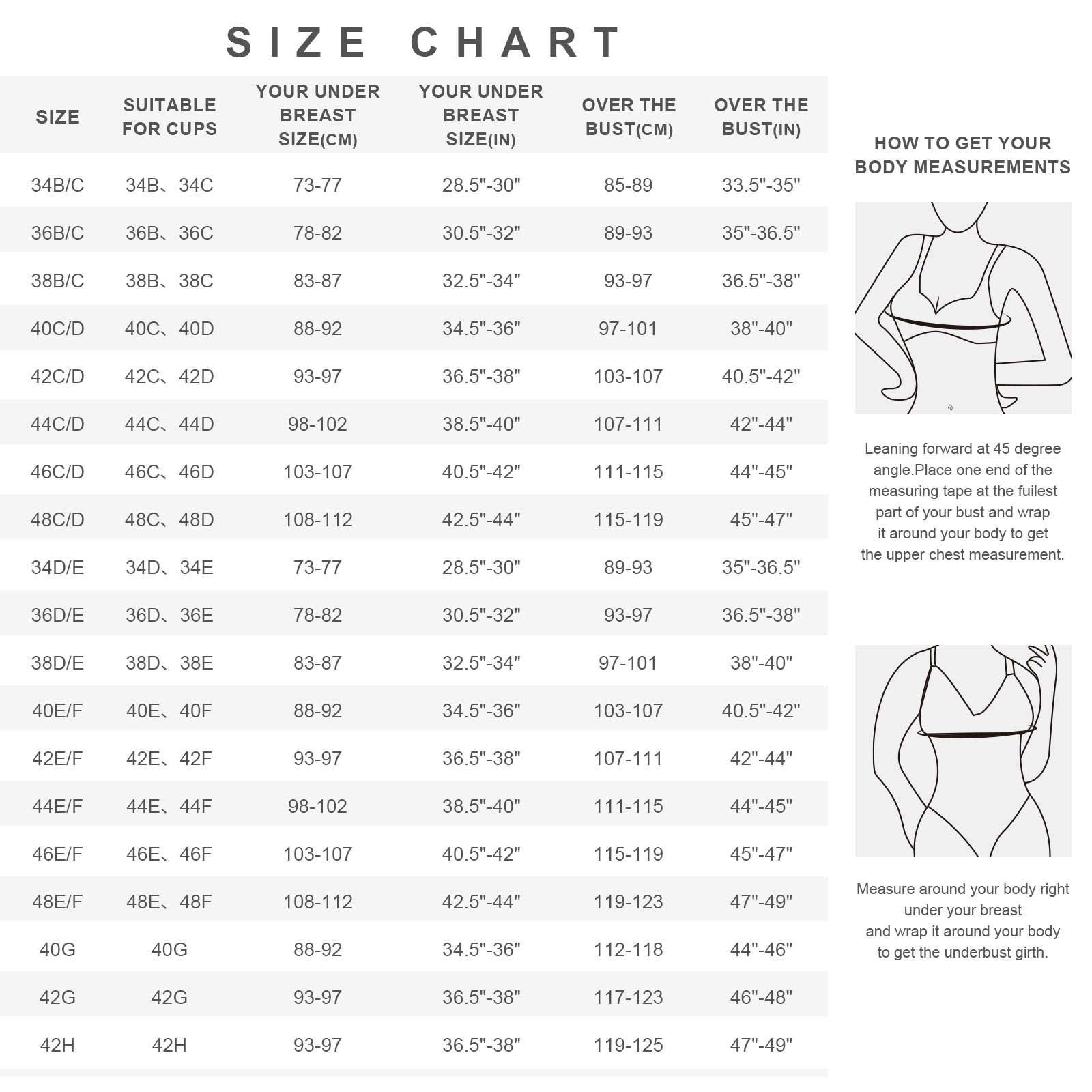 The SculptLift Bra size guide