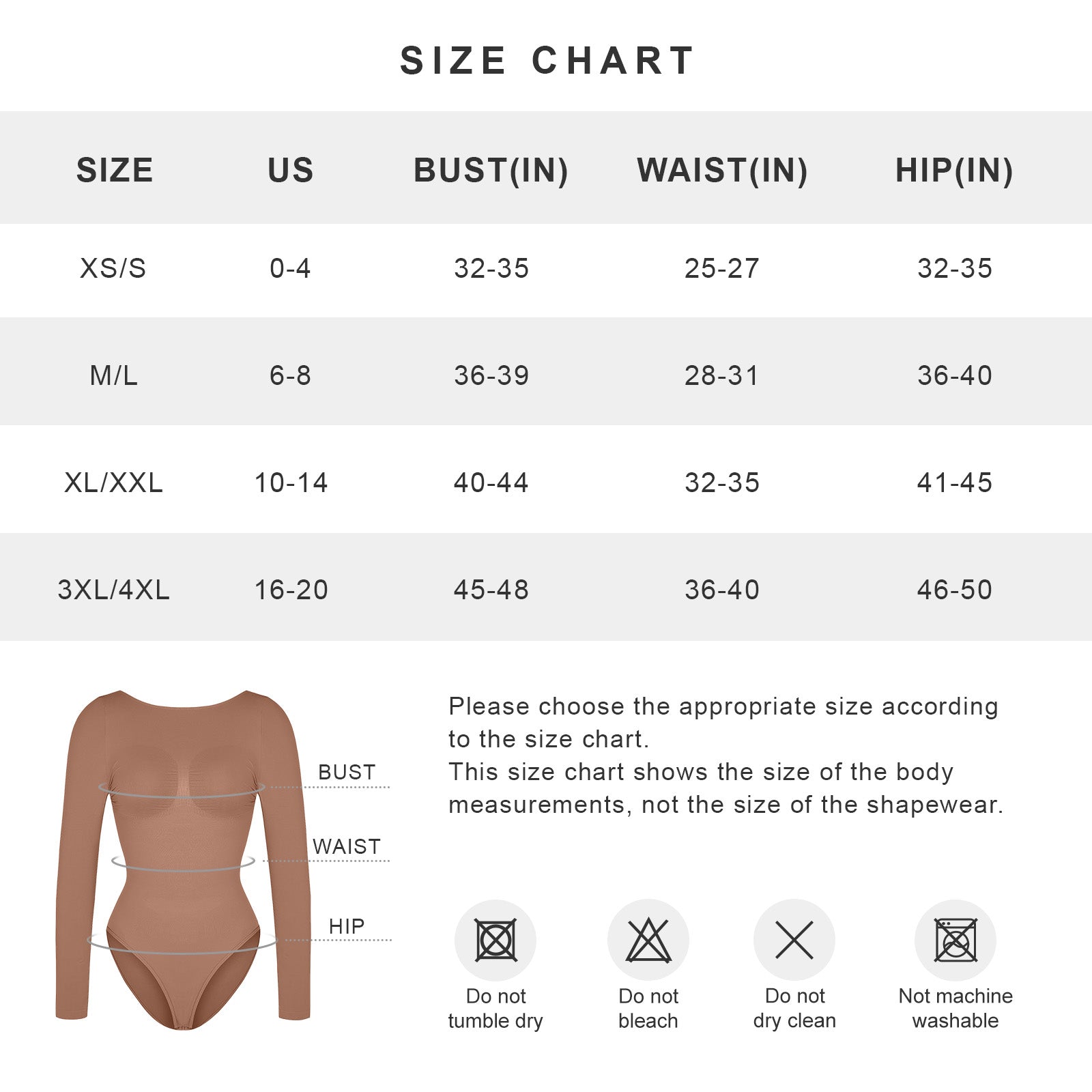 The Contour size guide