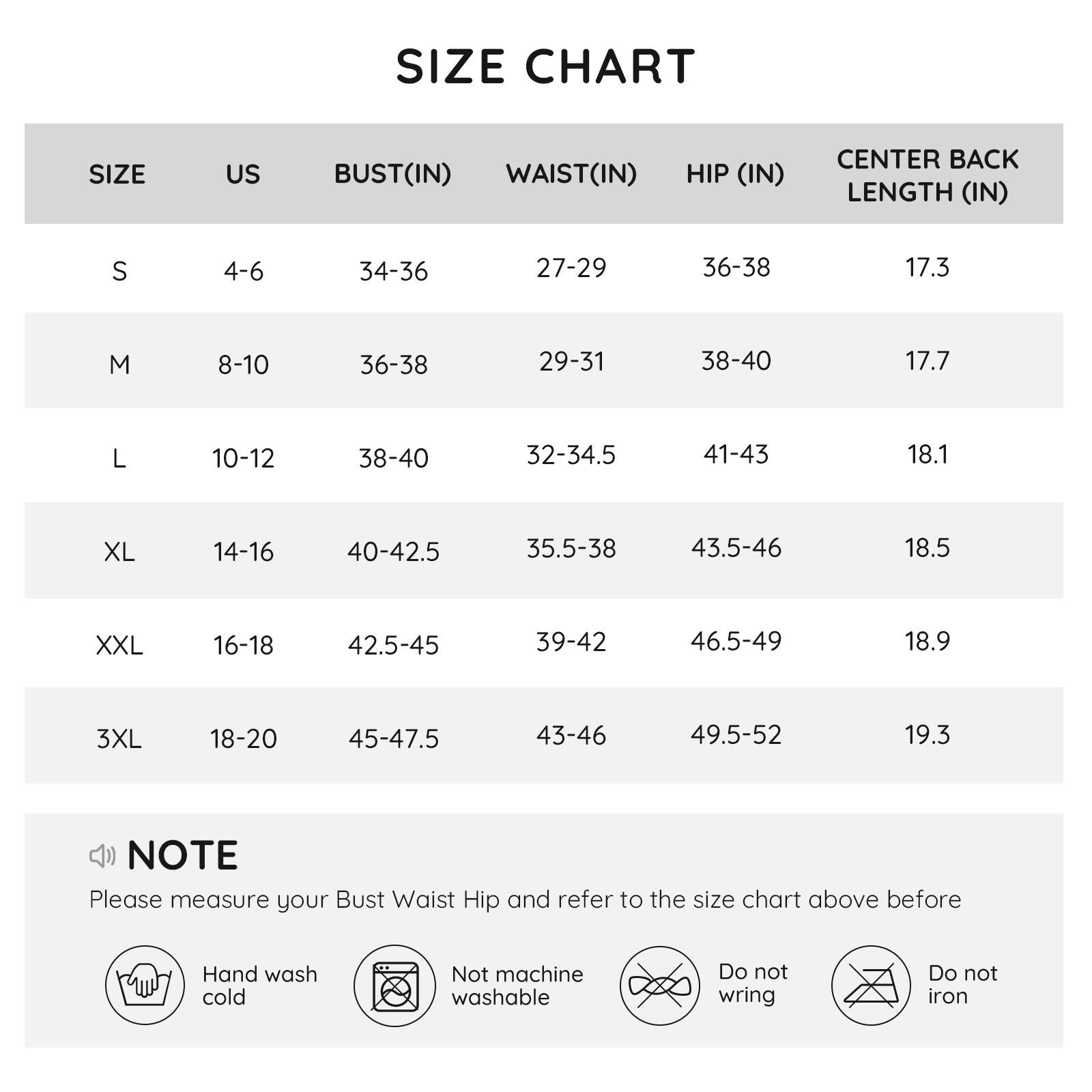 The ZipSculpt size guide
